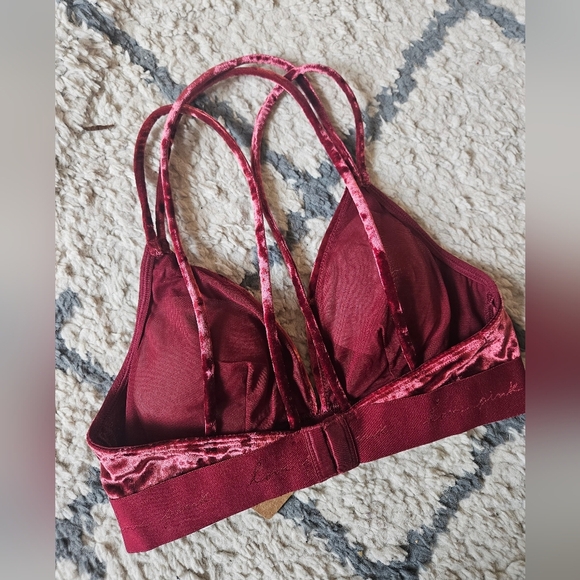 Victori's Secret Pink Velvet Strappy Bralette Size Small - Picture 2 of 5